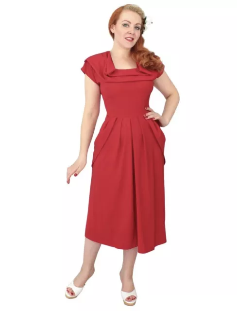 Vivien Of Holloway Lana Dress Red Size 14 Vintage Repro 1940s Rockabilly Swing