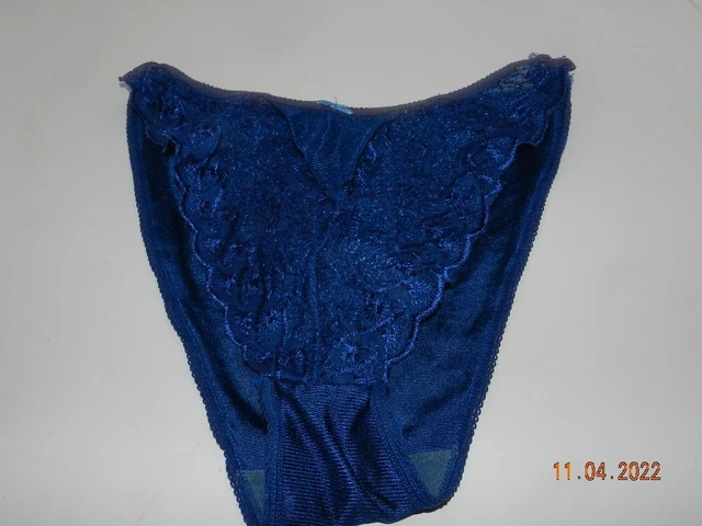 Unbranded VTG hi-cut royal blue lace polyester size 7 panties second skin sexy