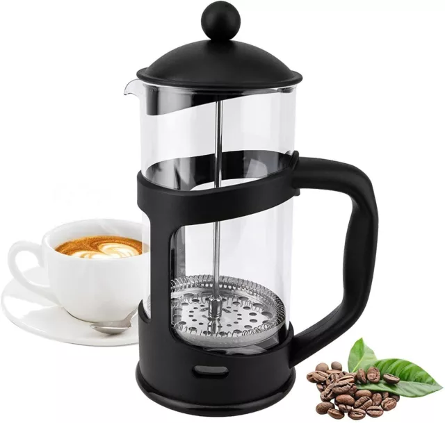 French Press Tea Coffee Maker Cafetiere Plunger 3 Cup Glass Jug Black 350Ml