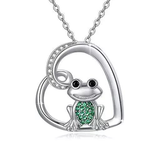 Frog Pendant Necklace Sterling Silver Love Heart Jewelry for Women Daughter