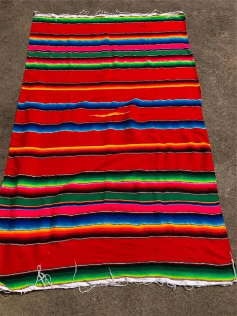 Vintage Light Weight Soft Mexican Serape Saltillo Wool Blanket
