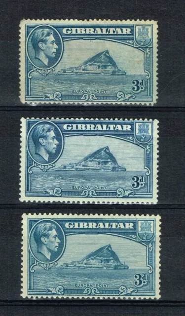 GIBRALTAR - KGVI 1938 3d SG 125/125a/125b DIFF PERFS MINT HINGED CAT £160+