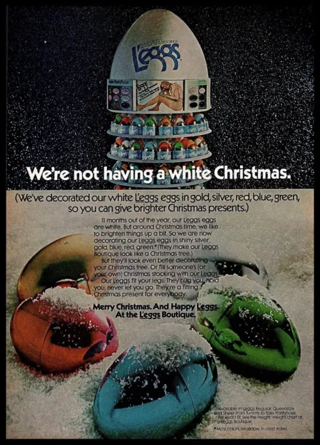PRINT AD 1970s L'eggs Pantyhose Colorful Shiny Eggs Merry Christmas Happy L' eggs