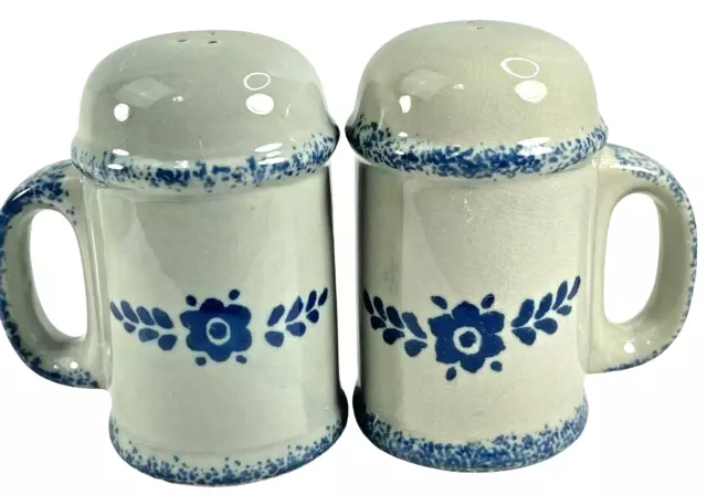 Vintage Cobalt Blue Mug Flower Floral Salt and Pepper Shakers