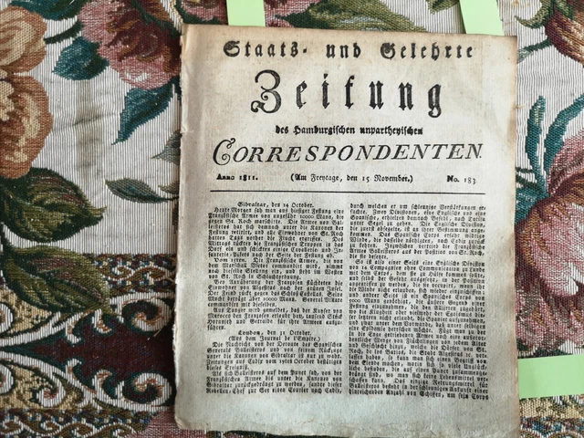 1811 Zeitung  Hamburg 183 Napoleon in  Düsseldorf Stuttgart Ahlerstedt Kratzsch