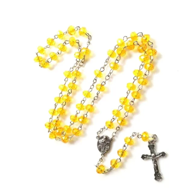 Flat Imitation Crystal Beads Rosary Necklace Pendant Religious Gift