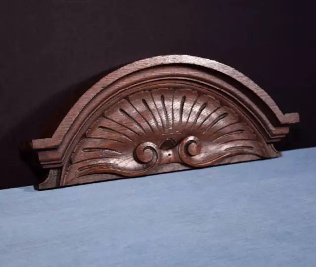 18" French Antique Pediment/Crest in Oak Wood Salvage Carved