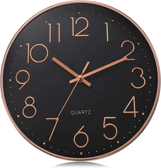 Orologio Da Parete Nero Silenzioso Moderno, Oro Rosa Numeri 3D Facile Da Leggere