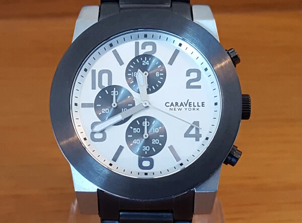 MENS NEW BLACK Steel Bulova Caravelle Heavy XL Military Style Chrono Watch 59.00 PicClick UK