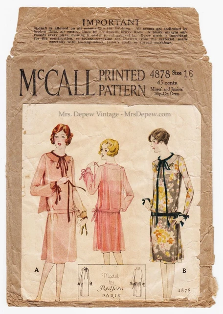 Vintage Sewing Pattern Rare 1920s Dress McCall 4878 Redfern Couture Paris Model