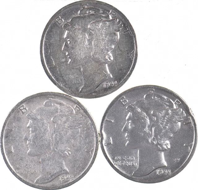 HIGH GRADE 1944-S 1943-S 1944-S Mercury Silver Dime - BETTER *422