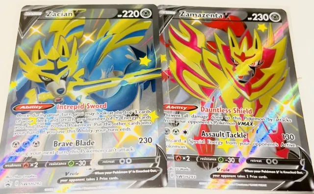 Zacian V & Zamazenta V – Lot de cartes promotionnelles Pokémon Black Star –  SWSH292 & SWSH293 – Carte brillante Full Art