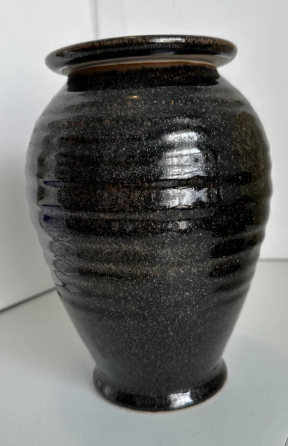 Crowan Signed Pottery Jar With Lid Wheel Thrown Brown Glaze 1998 8.5” T