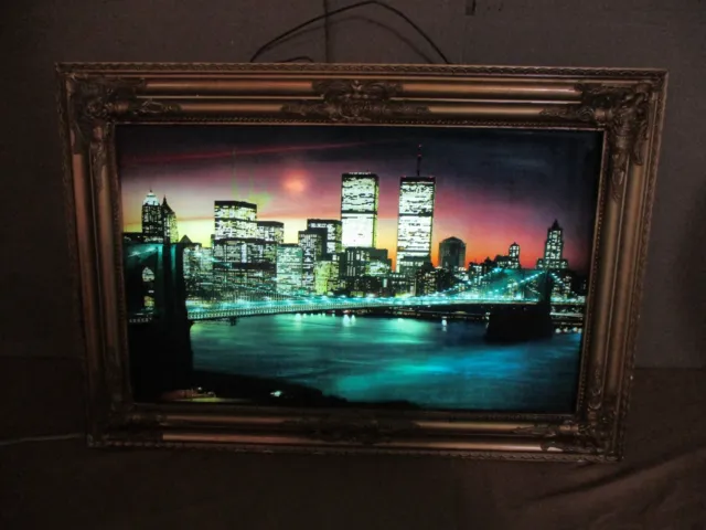 New York City Skyline TWIN TOWER'S Lighted Framed Picture Print Lights & Sounds