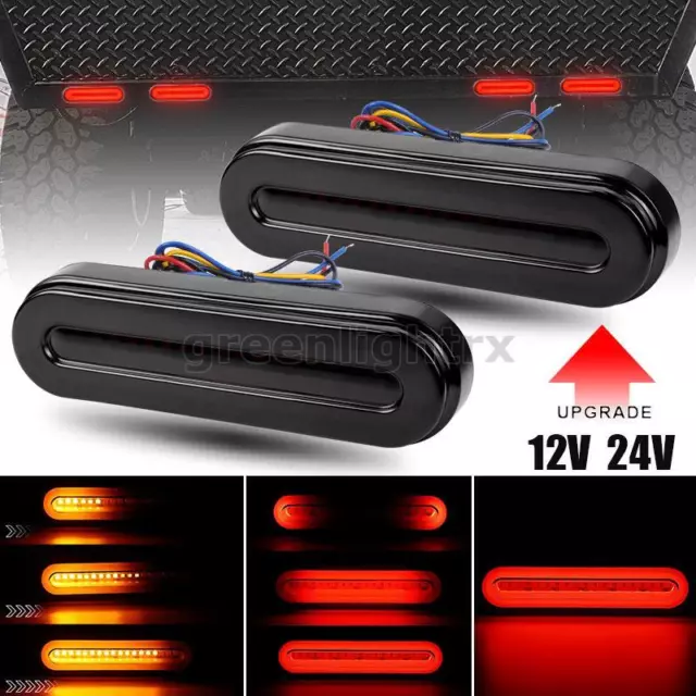 2X LED Car Trailer Truck Stop Brake Flowing Turn Signal Tail Light DRL Red Amber