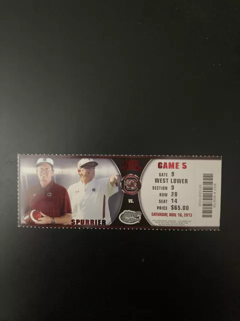 South Carolina Gamecocks vs Florida Gators Ticket Stub 11/16/2013 Steve Spurrier