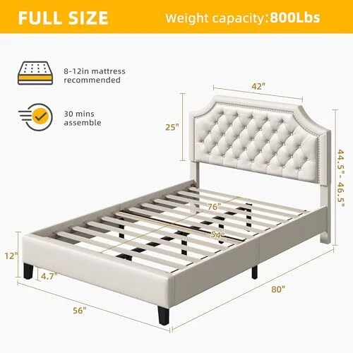 SIZE BED FRAME with Adjustable Headboard Linen Upholstered Platform