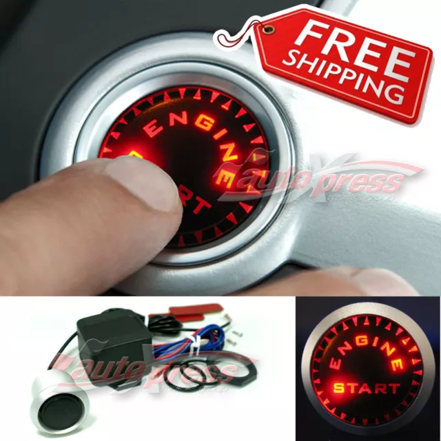 Push Start Button Kit, Ignition Engine Starter UNIVERSAL - Luminous RED LEDs