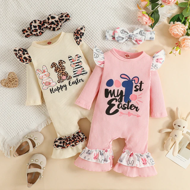 2 pz abiti neonata bambina 1a Pasqua romper tuta fascia abiti