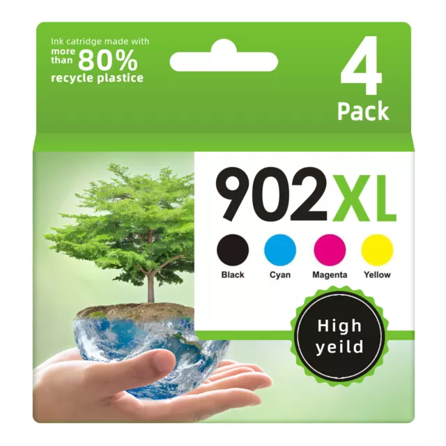 4 Pack 902XL Ink Cartridge Set for HP 902 Officejet Pro 6978 6960 6968 6970 6975