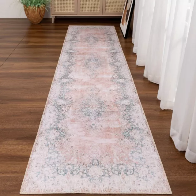 Washable Hallway Runner Rug Orange Distressed Vintage Carpet Anti Slip 80x300cm