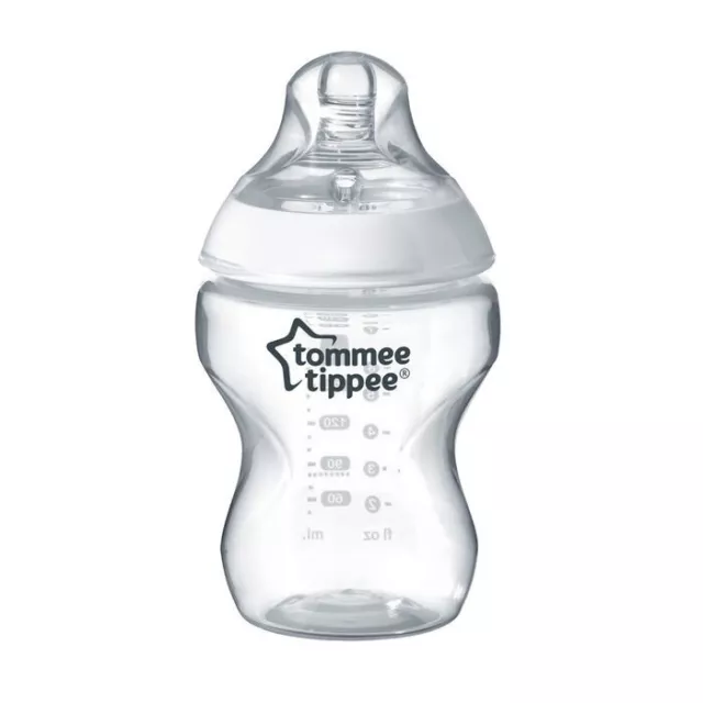 BRAND NEW Tommee Tippee 260ml Slow Flow Teat Closer to Nature Clear Baby Bottles