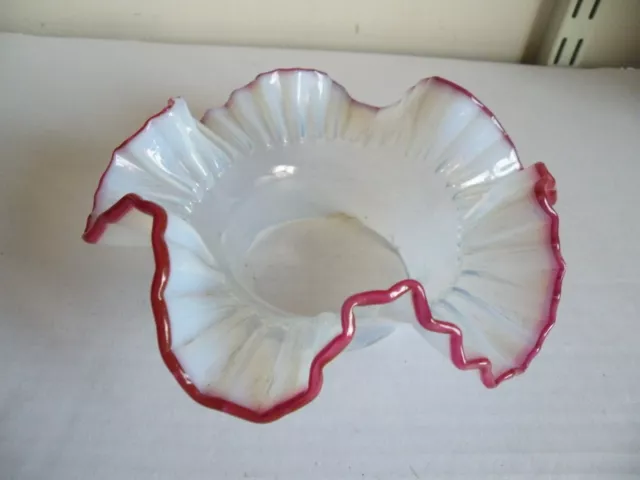 A Victorian Opal And Red Trimmed Glass Light Shade