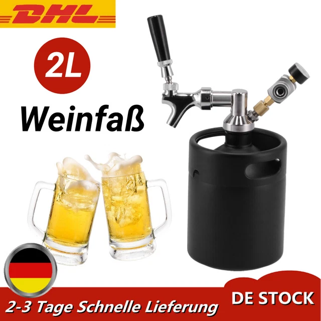 Bierbauen Fass Starter Keg 2L 2 Liter Edelstahl mit Zapfhahn Bier Getränke