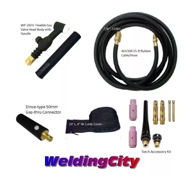 Torche de soudage TIG WeldingCity® gaz-thru Dinse-arrière WP-26FV Flex-Valve 200A 25-pi