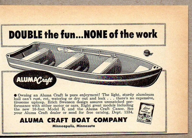 1951 Print Ad Aluma Craft Aluminum Boats Erich Swenson Made in Minneapolis,MN