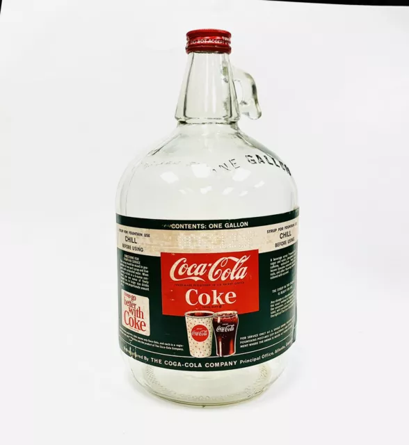 VINTAGE COCA COLA One Gallon Soda Fountain Syrup Glass Jug with Paper