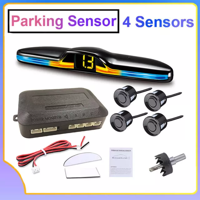 4 Parking Black Sensors LED Car Backup Reverse Rear Radar System Alert Alarm Kit