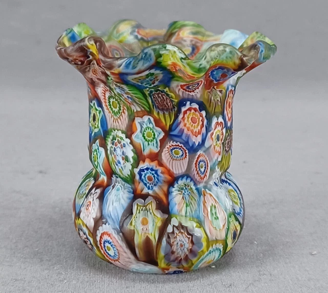 Vintage Murano Venetian Millefiori Multicolor Ruffled Rim Toothpick Holder