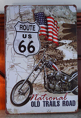 Route 66 Motorcycle Tin Sign Plaque Retro Metal Pub Garage Wall Decor Poster