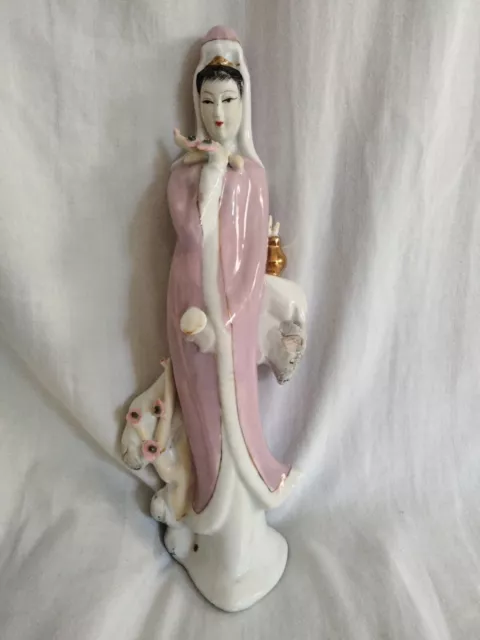 Vtg~Geisha Girl~Hand Made & Hand Painted~Textured~Porcelain~Statue Figurine~12"T