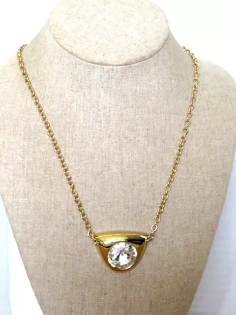 LANVIN PARIS Vintage Swarovski Crystal Pendant Gold Tone Necklace 11”