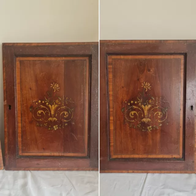A Pair Vintage Antique Decorated Panel Cupboard Doors 18" × 14" each
