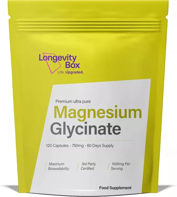 Suplemento de glicinato de magnesio ultra puro | 750 mg x 120 cápsulas | alta resistencia