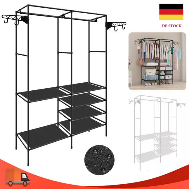 Schwarz/Weiss Kleiderständer Garderobenständer Kleiderstange Mit Ablagen Metall