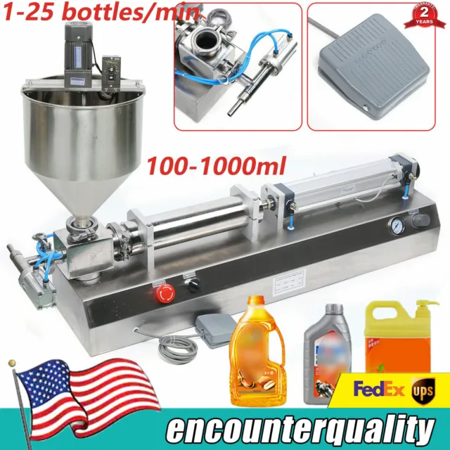 Pneumatic Liquid Sauce Oil Filler 100-1000ml Mixing Filling Machine + Hopper
