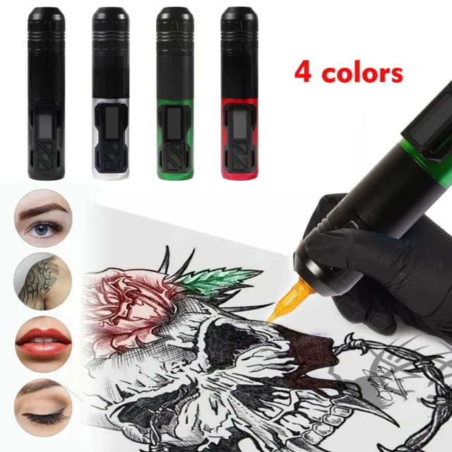 Nueva pluma para tatuajes LCD ametralladora inalámbrica cartuchos giratorios lápiz 4 colores EE. UU.