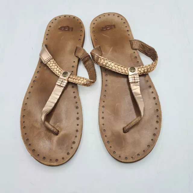 UGG Rise Gold Braided Leather Thong Flip Flop Sandals Women’s Size 10