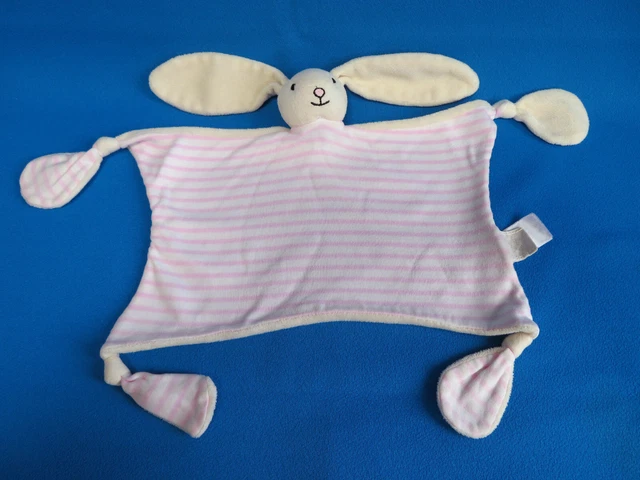 JOJO MAMAN BEBE bunny rabbit CREAM with pink stripes COMFORTER BLANKIE doudou