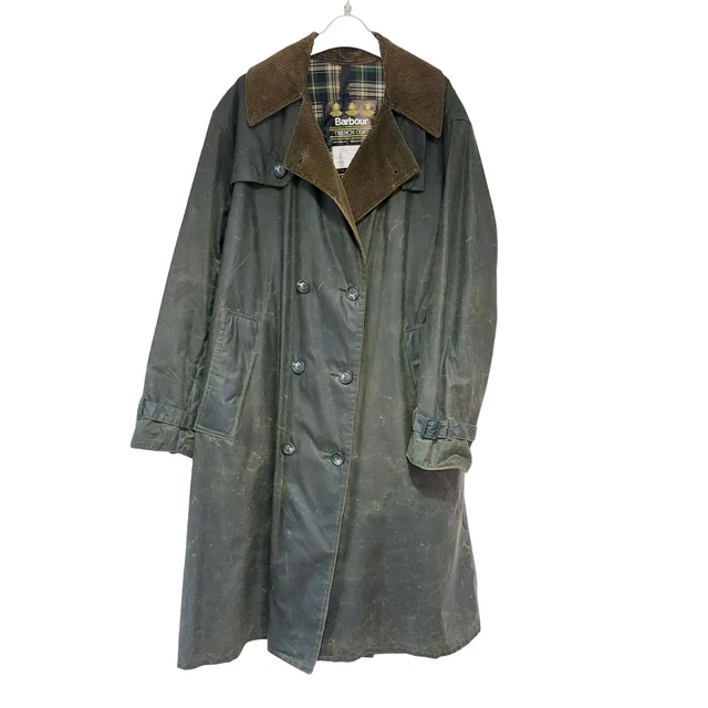 BARBOUR Vintage 80s A600 Trench Coat Wax Jacket Mens C36 M Double Breasted