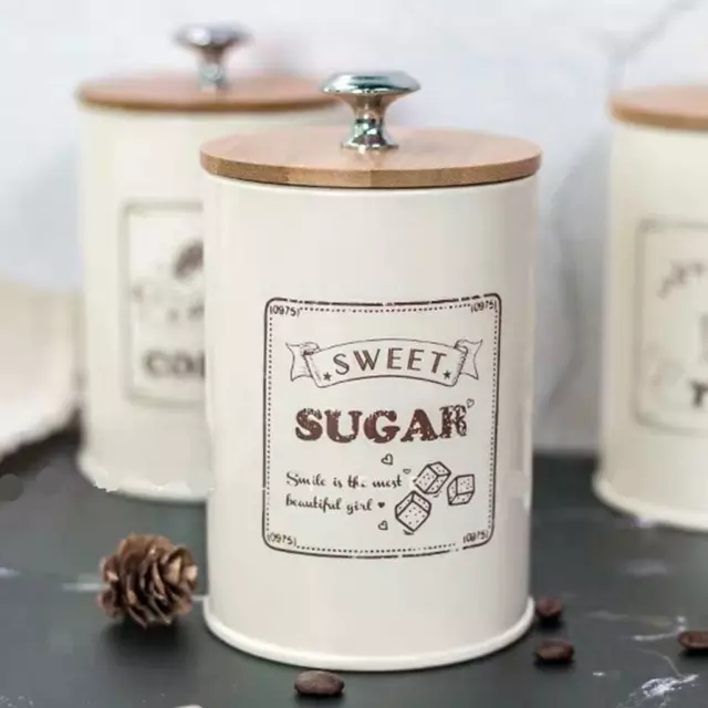 Set of 3 Retro Tea Coffee Sugar Canisters Kitchen Jars Pots Metal with Lids