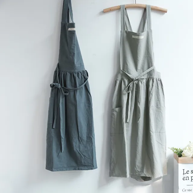 Jolie robe pinafore sans manches pour femmes en coton lin lin lin pour cuisine m