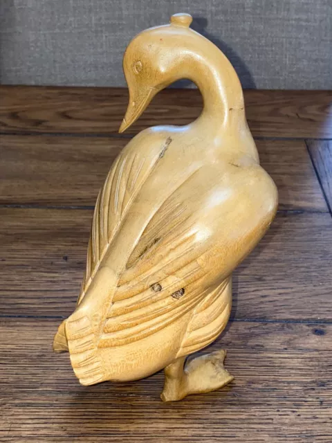 19th Century Chinese Wooden Crested Duck  CARVED Wood Decoy 7.5” Tall