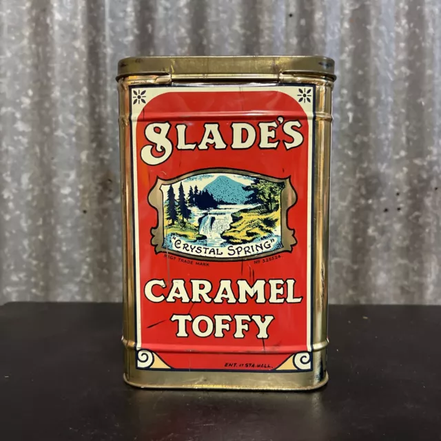 Slades Caramel Toffy Sweet Toffee Tin Advertising 1960s Old Vintage Retro