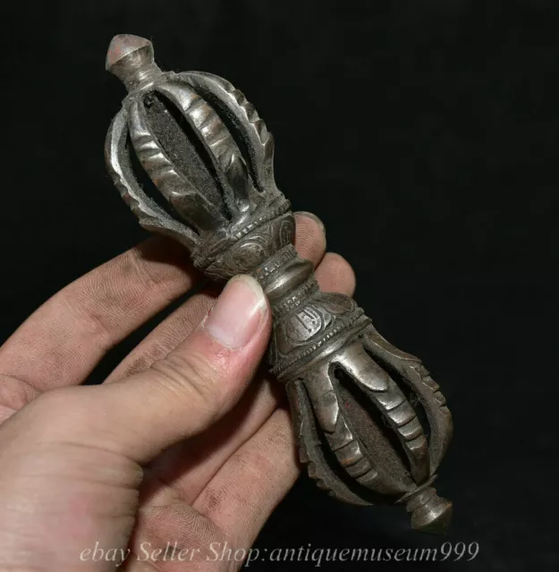 5.6" Old Tibet Tibetan meteoric iron Temple Phurba Dagger Holder Statue F