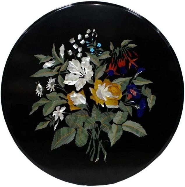 36" Black Marble Center Table Top Pietra dura Inlay​ Work Art For Home Decor